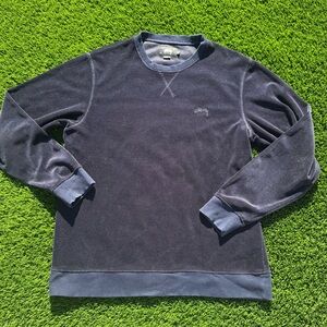 Stussy Men's Dark Blue veloure Crewneck Sweater